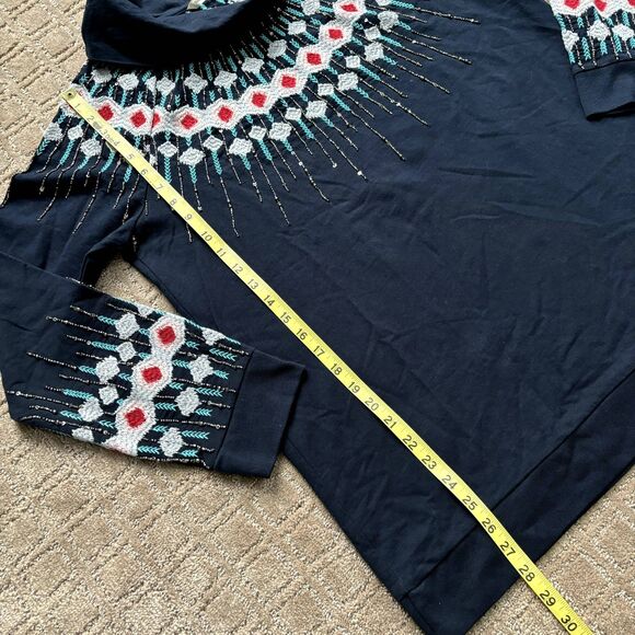 Soft Surroundings Embroidered Fair Isle Icelandic Sweater XL Nordic Beaded Cowl - Picture 11 of 12